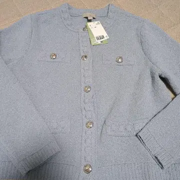 새상품 H&M 리사이클 폴리에스테르 메탈 버튼 트위드 가디건 M