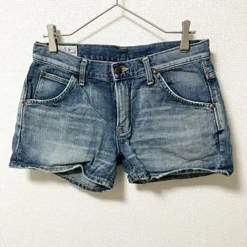 [Lee] 데님 숏팬츠 워시 가공 면 100% 일본제 소가죽 라벨 파랑