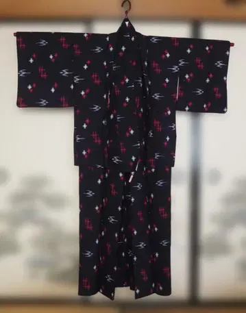 기모노 레트로 쇼와 30년대 네이비 기하학 패턴 코몬 기모노