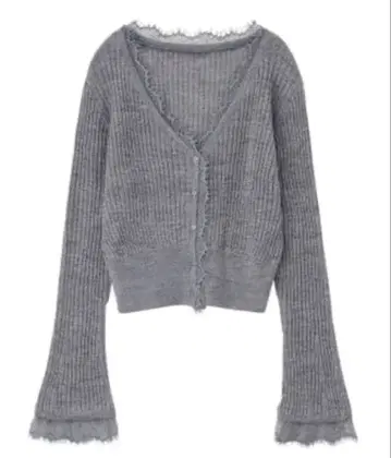 cocodeal 코코딜 시어 리브 레이스 가디건 멜란지 그레이