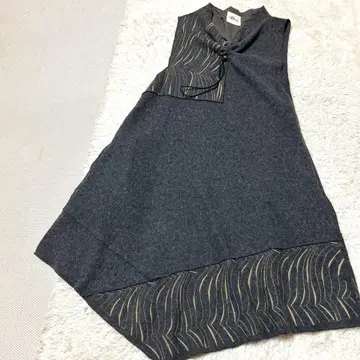 울 혼방 롱 원피스/튜닉 비대칭 자수