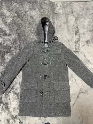 그레이 더플 코트 후드 부착