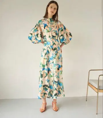 allureville 스이사이 플라워 돌먼 슬리브 원피스 1 오렌지