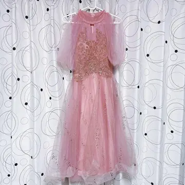 핑크 골드 라메 종아리 기장 튤 드레스 파티 프린세스
