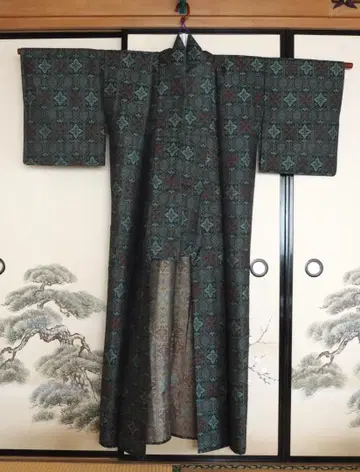 기모노 레트로 쇼와 30년대 기하학 패턴 코몬 기모노