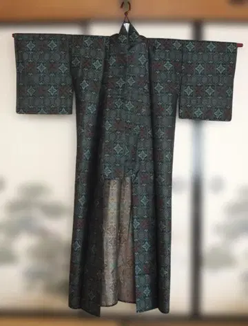 기모노 레트로 쇼와 30년대 기하학 패턴 코몬 기모노