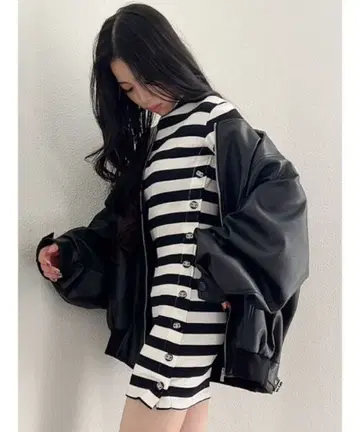 gyda 빈티지 디자인 BIG 인조 가죽 블루종