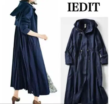 IEDIT 후드 부착 네이비 롱 코트 M