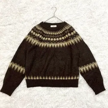 cepo 세포 니트 스웨터 크루넥 M 브라운 노르딕 무늬