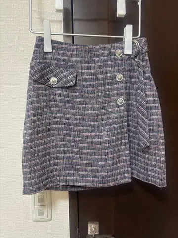 체크 트위드 패턴 스커트 (네이비)