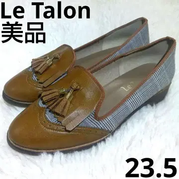 새상품급 Le Talon 탈론 태슬 로퍼 가죽 체크 23.5