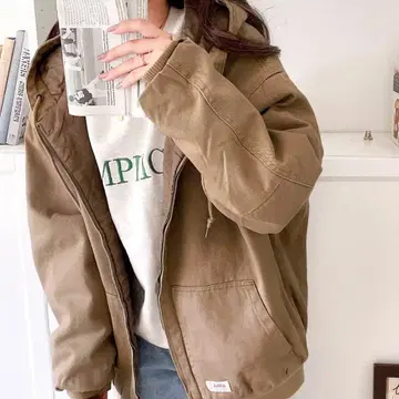 [ JaVa 자바별주 ] 퀼팅 코튼 후드 부착 오버 사이즈 블루종