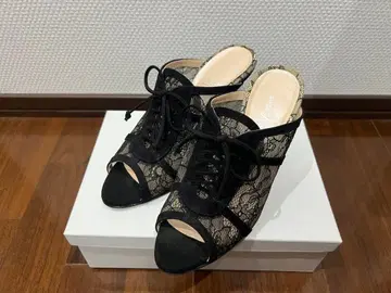 레이스 오픈토 하이힐 블랙