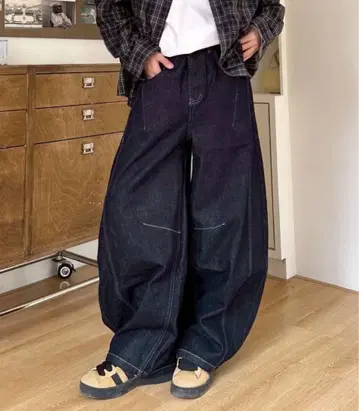 한국 스타일 와이드 데님 빅 루즈 팬츠 체형 커버 캐주얼 모드 스트릿