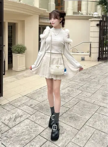 퍼 숄더 니트탑[ru1217] 그레일