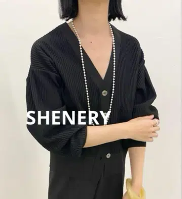 SHENERY 시너리 폴리에스테르 리브 니트 가디건 블랙