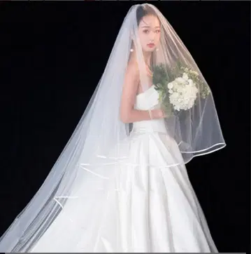 화이트 파이핑 4m 웨딩 베일