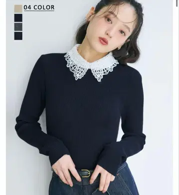 basement online 레이스 네이비 니트