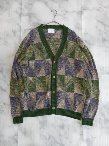 90s-00s 기하학 패턴 가디건 헤이세이 레트로 빈티지