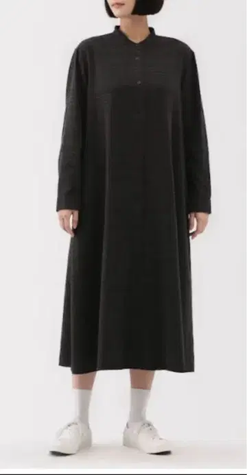 무인양품 양면 기모 플란넬 스탠드 카라 긴팔 원피스 XL 차콜