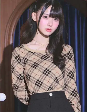 미셸 마카롱 체크 니트탑