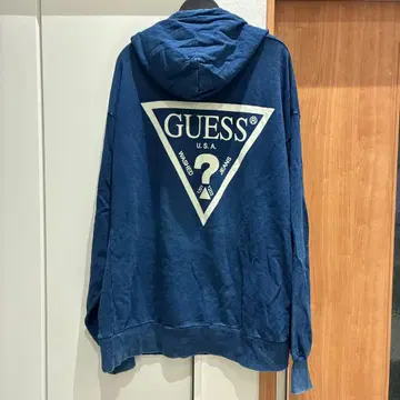 초레어 GUESS 데님 원단 후드 부착 후드티 블루