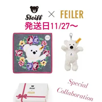 일본 니혼바시 미츠코시 FEILER 손수건 steiff 테디베어 키링