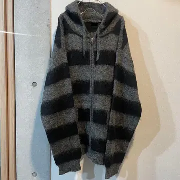 모헤어 니트 지퍼 후드티 보더 y2k 한국