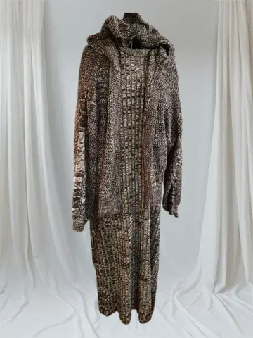 빅 사이즈 5L 6L 니트 롱 원피스 후드 부착 니트 후드티 세트