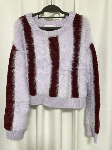 KBF/스트라이프 샤기 니트/파스텔 퍼플