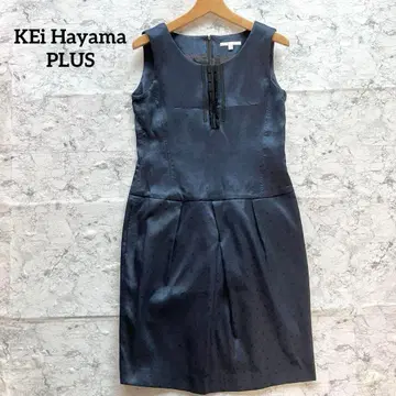 케이하야마플러스 실크 혼방 도트 자카드 원피스 네이비 프릴