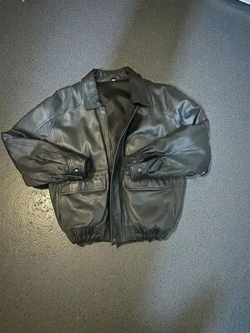 90s 에이징 양가죽 가죽 자켓 와이드 소매 짧은 기장 노코어