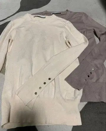 ZARA 버튼 니트 아이보리 브라운 긴팔 니트 2종 세트