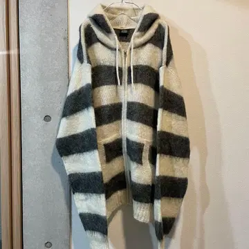 모헤어 니트 지퍼 후드티 보더 y2k 한국