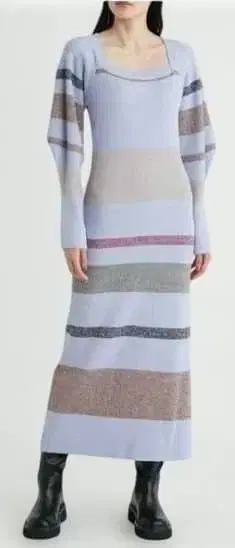 [ Mila Owen ] 스트라이프 디자인의 긴팔 롱 원피스