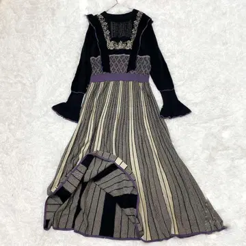 플럼 디자인 니트 원피스 롱 맥시