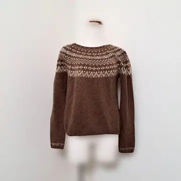 르농큐르 노르딕 무늬 니트 긴팔 스웨터 브라운 계열 울 혼방 [ M ]