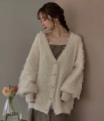 mideal 뉘앙스 버튼 샤기 가디건