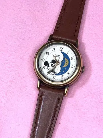 초레어 SEIKO ALBA 미키마우스 선&문페이즈 가동