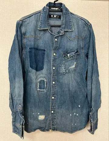 NANO UNIVERSE 데님 셔츠 긴팔 데미지 가공