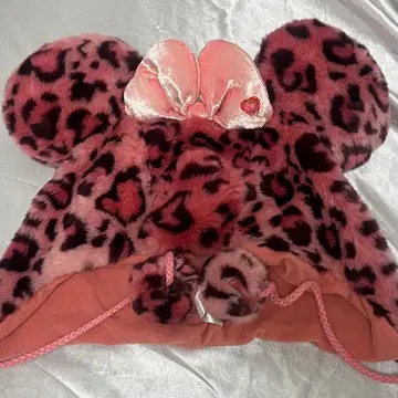 디즈니 미니 레오파드 무늬 핑크 팬캡 머리띠