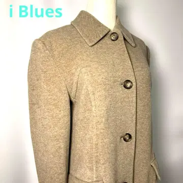 i Blues/베이지 롱 코트 큰 버튼