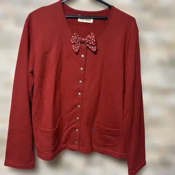 빨간색 리본 포함 긴팔 가디건