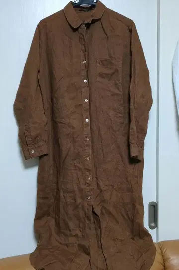 Muich 브라운 린넨 셔츠 원피스