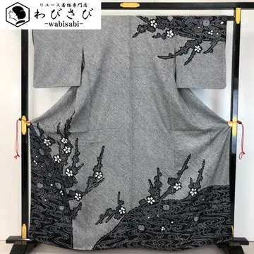 호몬기 총 시보리 물 흐름에 꽃 무늬 블랙 컬러 모노톤 K-4756