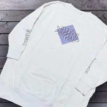 X-girl 로고 맨투맨 포켓 코튼 소매 프린트 오버 사이즈