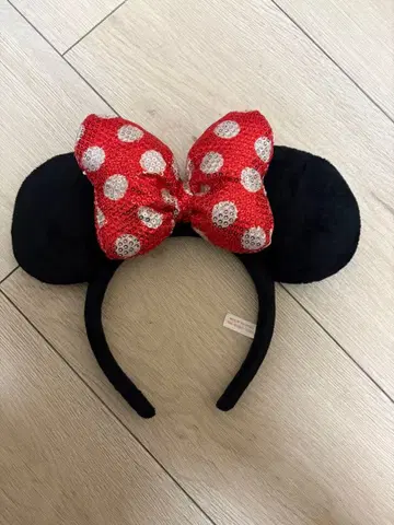디즈니 미니 마우스풍 머리띠 빨간색 도트 리본