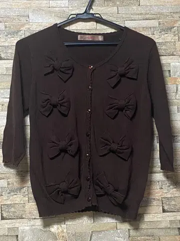 리본 포함 브라운 긴팔 가디건 핑크하우스