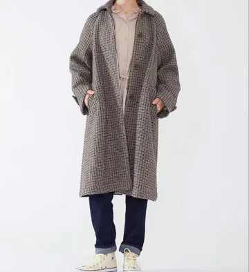 새상품급 POU DOU DOU 체크 무늬 A라인 코트