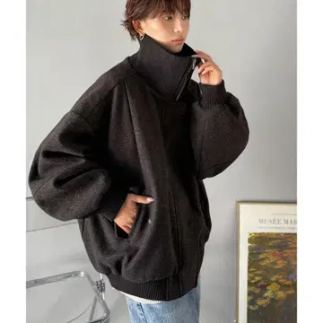 Java 오버 사이즈 옷깃 리브 니트 멜톤 비익 블루종 점퍼